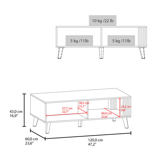 TUHOME Vance 47" Wide Modern Coffee Table with One Pull-Down Cabinet Door, Open Storage Shelf, Rectangular Living Room Center Table, Contemporary Design for Books, Décor and Everyday Organization with Functional Storage