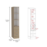 Tuhome Vanguard Linen Cabinet with Three Open Shelves, Four Spacious Drawers, Glass-Door Enclosed Storage, Modern Bathroom Organizer for Towels, Toiletries, Linens, and Everyday Essentials