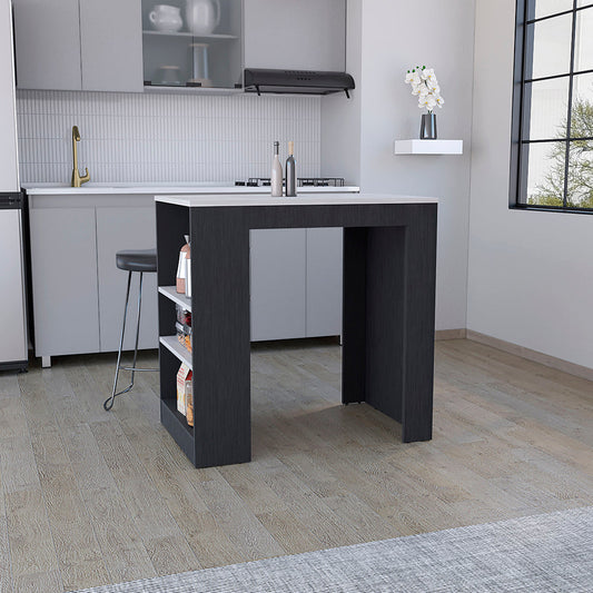 Portree Kitchen Island with Spacious Top Surface, Three Accessible Side Shelves for Storage, Modern Multi-Functional Design for Meal Prep, Dining and Everyday Use, Ideal for Enhancing Kitchen Organization and Convenience