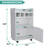 Phoenix Bar Cart with Two Open Shelves, Four Wine Cubbies and a Hinged-Door Storage Cabinet, Modern Mobile Serving Cart for Home Entertaining with Multi-Level Organization and Convenient Space-Saving Design