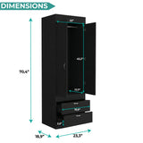 TUHOME Lisboa 2-Door Armoire with Double Door Storage, Two Spacious Drawers, Concealed Hanging Rod and Vertical Freestanding Wardrobe for Bedroom, Living Room, Kitchen or Garage Organization
