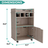 Phoenix Bar Cart with Two Open Shelves, Four Wine Cubbies and a Hinged-Door Storage Cabinet, Modern Mobile Serving Cart for Home Entertaining with Multi-Level Organization and Convenient Space-Saving Design