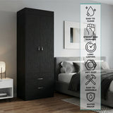 TUHOME Lisboa 2-Door Armoire with Double Door Storage, Two Spacious Drawers, Concealed Hanging Rod and Vertical Freestanding Wardrobe for Bedroom, Living Room, Kitchen or Garage Organization