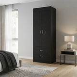 TUHOME Lisboa 2-Door Armoire with Double Door Storage, Two Spacious Drawers, Concealed Hanging Rod and Vertical Freestanding Wardrobe for Bedroom, Living Room, Kitchen or Garage Organization