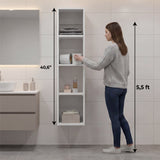 40" High Wall Cabinet, Vertical Wall-Mounted Storage Tower with 4 Spacious Shelves, Slim Bathroom Organizer for Toiletries & Towels, Space-Saving Modern Cabinet, Easy Assembly