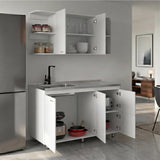 Elica Kitchen Cabinet Set with Upper and Lower Storage, 4 Doors and Open Shelves, Modern Wall-Mounted and Base Units for Storing Cookware, Pantry Items, and Dinnerware, Spacious and Functional Kitchen Storage Solution