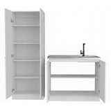 TUHOME Belmont 2-Piece Kitchen Set with Compact Countertop Island and Storage Cabinet, Modern Prep and Pantry Organization for Apartments and Small Kitchens, 35.4"H x 39.3"W x 19.7"D, White