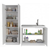 TUHOME Belmont 2-Piece Kitchen Set with Compact Countertop Island and Storage Cabinet, Modern Prep and Pantry Organization for Apartments and Small Kitchens, 35.4"H x 39.3"W x 19.7"D, White