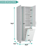 Iris 71" High Two-Door Broom Bathroom and Laundry Storage Cabinet with Hamper, Four Shelves, Hangers, and Storage Closet, Versatile Storage Solution for Laundry Rooms, Kitchens, and Utility Closets