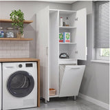 Iris 71" High Two-Door Broom Bathroom and Laundry Storage Cabinet with Hamper, Four Shelves, Hangers, and Storage Closet, Versatile Storage Solution for Laundry Rooms, Kitchens, and Utility Closets