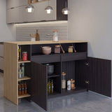 Bari Modern Kitchen Island and Counter Dining Table, Compact Structure with 4 Open Display Shelves, Two-Door Cabinet and, Spacious Dining Countertop