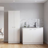 TUHOME Belmont 2-Piece Kitchen Set with Compact Countertop Island and Storage Cabinet, Modern Prep and Pantry Organization for Apartments and Small Kitchens, 35.4"H x 39.3"W x 19.7"D, White