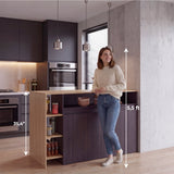 Bari Modern Kitchen Island and Counter Dining Table, Compact Structure with 4 Open Display Shelves, Two-Door Cabinet and, Spacious Dining Countertop