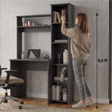 Tuhome Versalles Writing Desk with Two Superior Shelves, Five Side Open Storage Compartments, Space-Saving Modern Workstation Design for Studios and Offices, Ideal for Organization, Books, Accessories and Daily Productivity