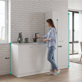 TUHOME Belmont 2-Piece Kitchen Set with Compact Countertop Island and Storage Cabinet, Modern Prep and Pantry Organization for Apartments and Small Kitchens, 35.4"H x 39.3"W x 19.7"D, White