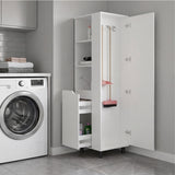 Vidalia Broom Cabinet for Home and Utility Storage, Tall Cleaning Supply Organizer with Enclosed Design for Laundry Room or Kitchen Use, Space-Saving Storage Solution, White Finish