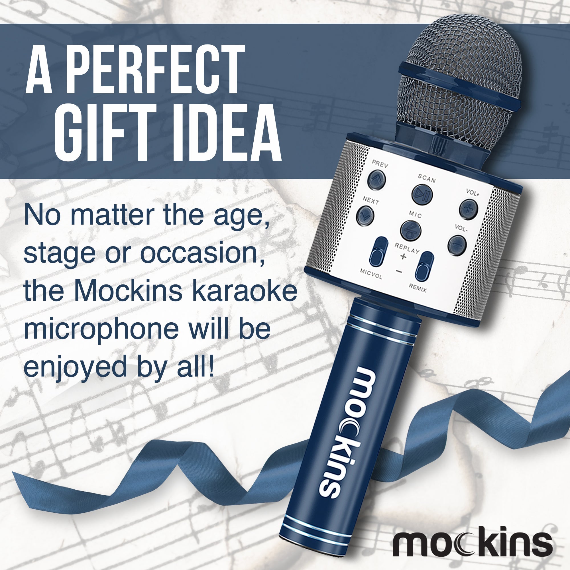 Mockins Bluetooth Karaoke Microphone - Navy Blue