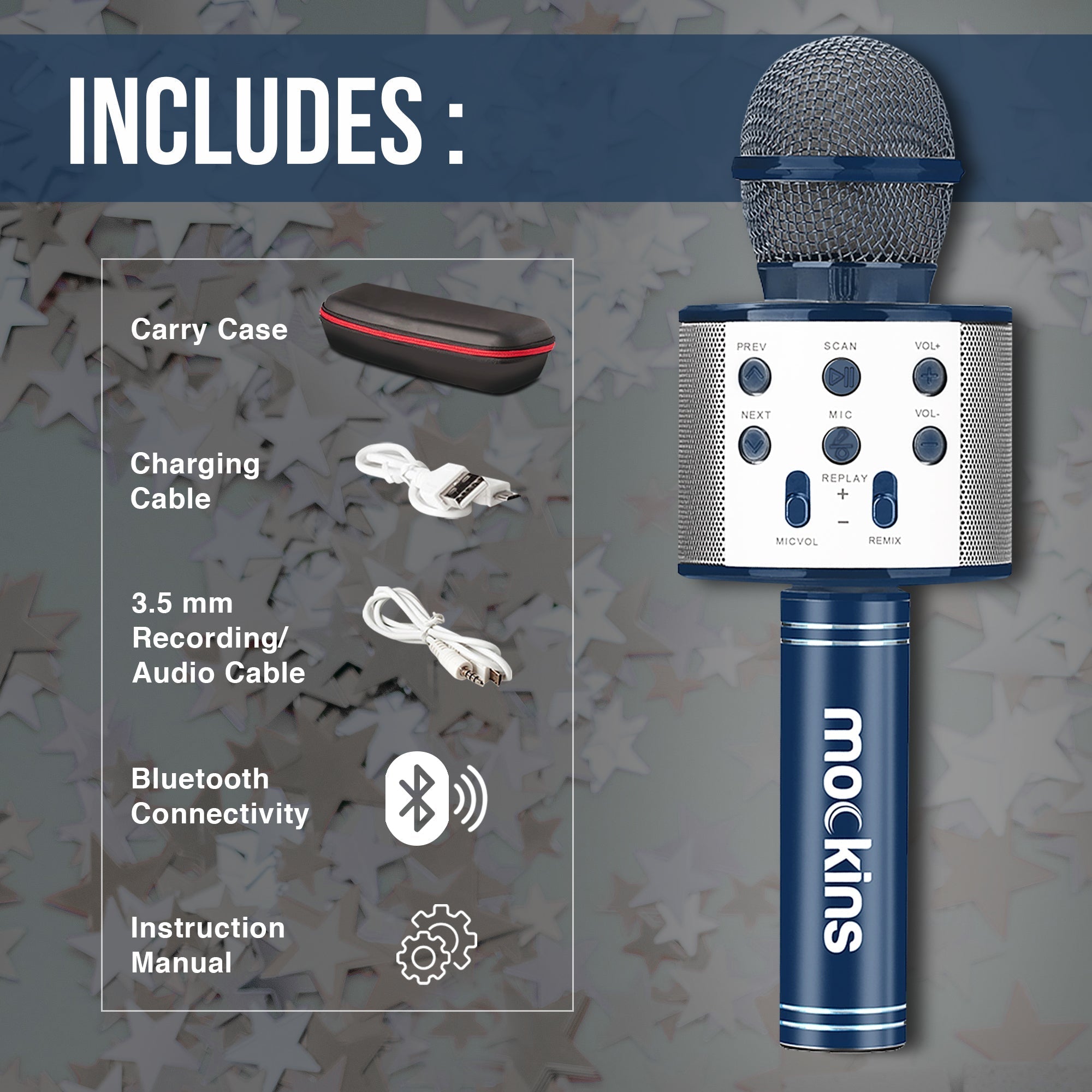 Mockins Bluetooth Karaoke Microphone - Navy Blue