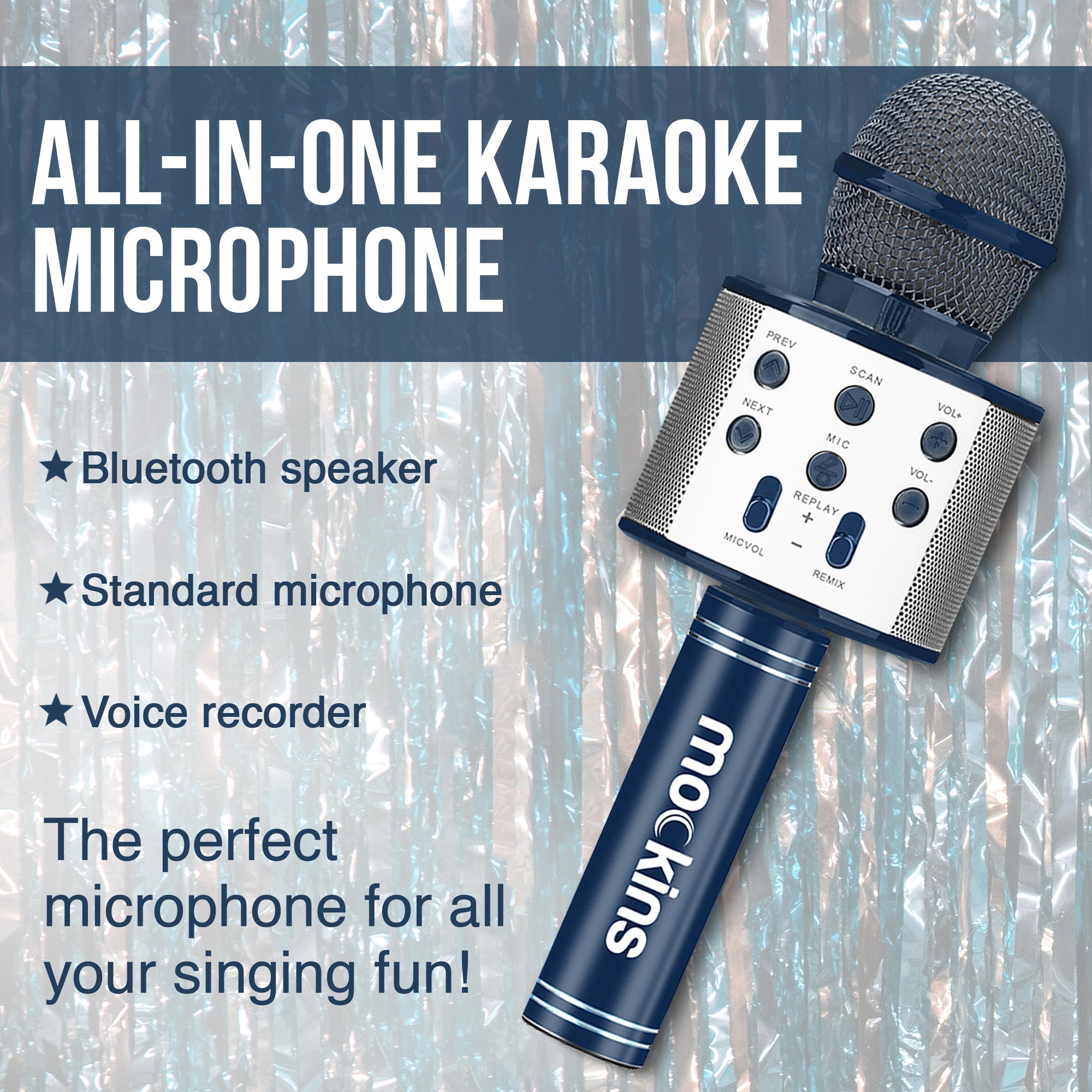 Mockins Bluetooth Karaoke Microphone - Navy Blue