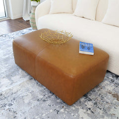 Arten Mid-Century Modern Tan Leather Ottoman