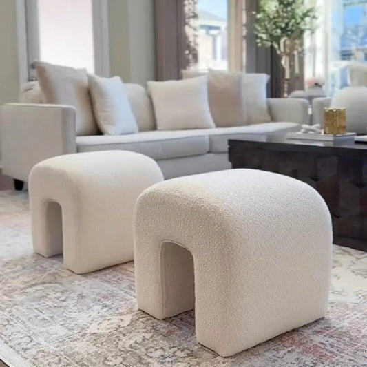 Lily 18'' Beige Boucle Upholstered Waterfall Ottoman (Set of 2)