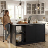 TUHOME Juniper Kitchen Island with Large Top Surface, Double Door Cabinet, Inner Shelves and Open Side Storage Offering Expansive Meal Prep Space, Modern Organization Solutions and Durable Construction for Everyday Kitchens