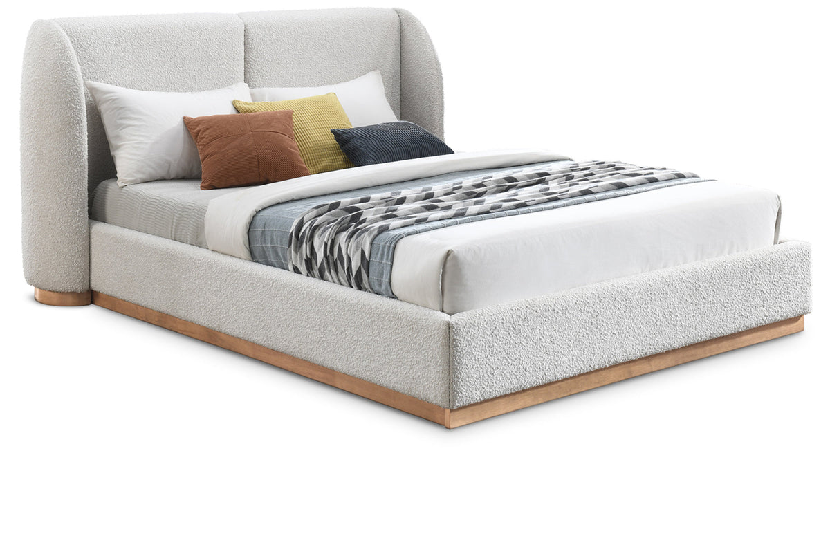 Jardin Wingback Bed - Luxurious Boucle Upholstered Design with Natural Oak Finish for Modern Elegance