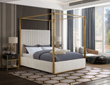 Jones Velvet Canopy Bed with Elegant Channel Tufting and Brushed Brass Frame for Luxurious Comfort