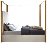 Jones Velvet Canopy Bed with Elegant Channel Tufting and Brushed Brass Frame for Luxurious Comfort