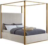 Jones Velvet Canopy Bed with Elegant Channel Tufting and Brushed Brass Frame for Luxurious Comfort