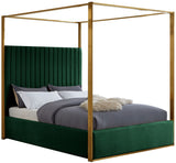 Jones Velvet Canopy Bed with Elegant Channel Tufting and Brushed Brass Frame for Luxurious Comfort