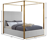 Jones Elegant Velvet Canopy Bed with Channel Tufted Headboard and Brushed Brass Metal Frame