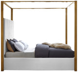 Jones Elegant Velvet Canopy Bed with Channel Tufted Headboard and Brushed Brass Metal Frame