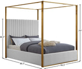 Jones Elegant Velvet Canopy Bed with Channel Tufted Headboard and Brushed Brass Metal Frame