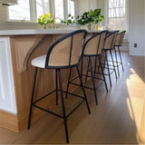 Jules 27.5" Modern Upholstered Rattan Counter Stool (Set of 4)