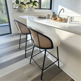 Jules 27.5" Modern Upholstered Rattan Counter Stool (Set of 4)