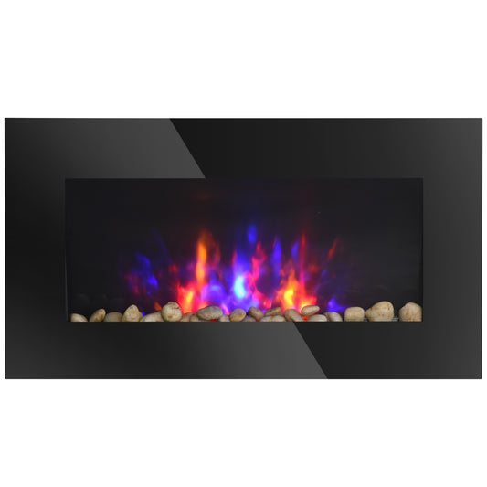 HOMCOM Electric Fireplace Insert, In Wall Fireplace with Realistic LED Flame Effect and Remote Control, Wall Mounted Fireplace, 750/1500W, Black