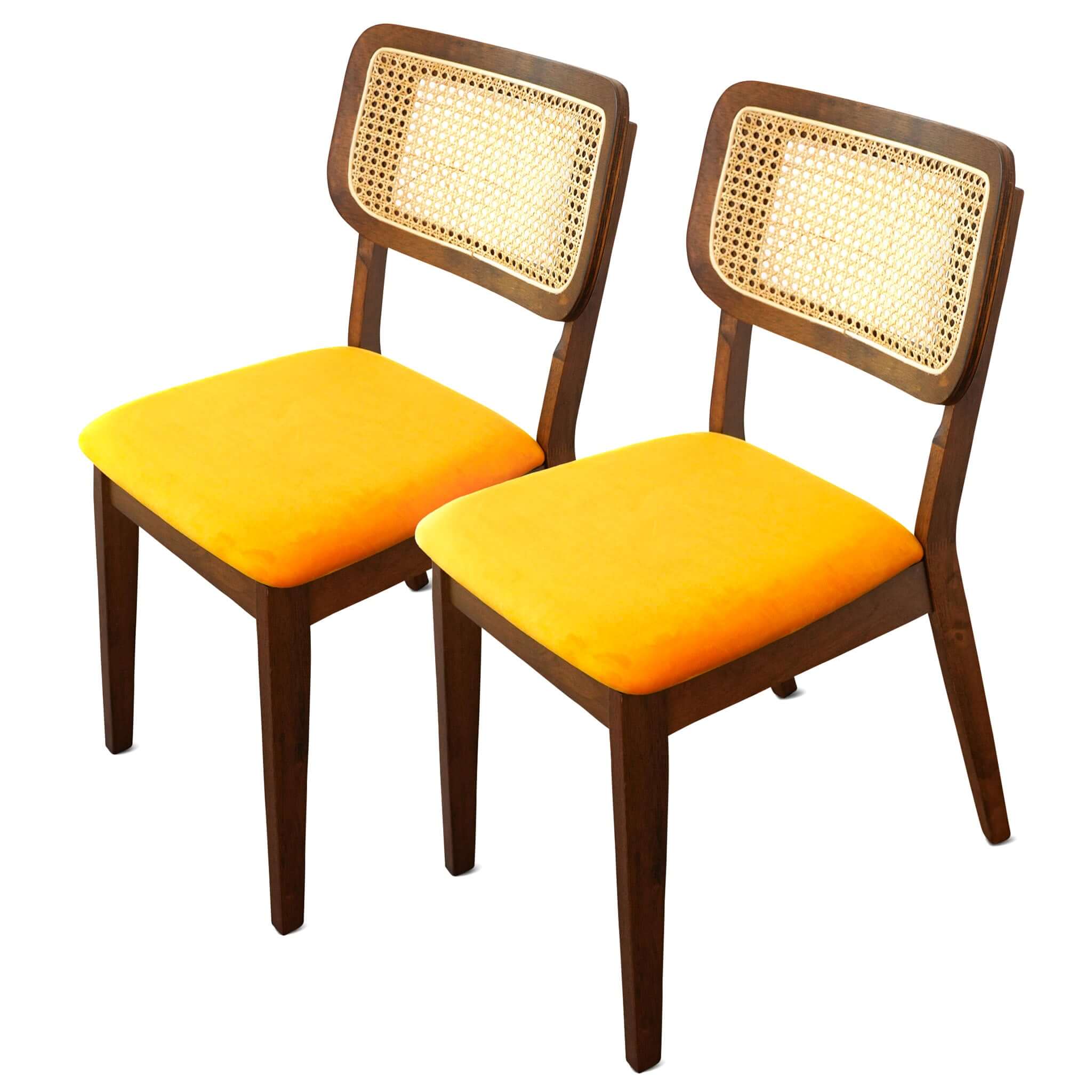 Hazel Mid-Century Modern Orange Velvet Solid Wood Dining Chair(Set of 2)