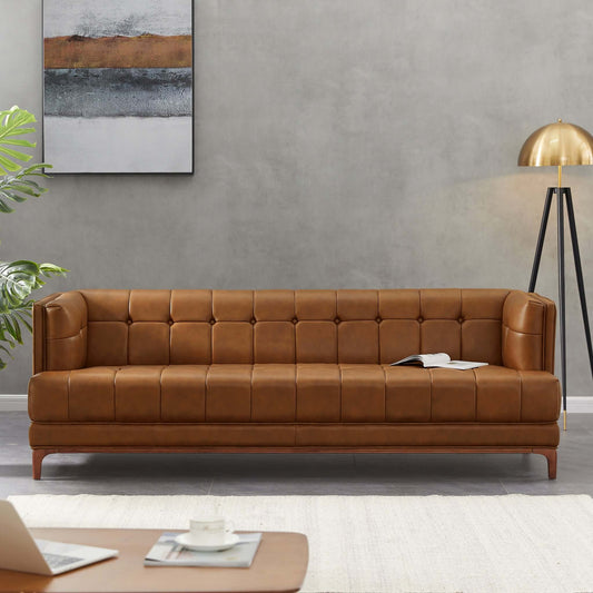 Mara  Tufted Cognac Leather Sofa