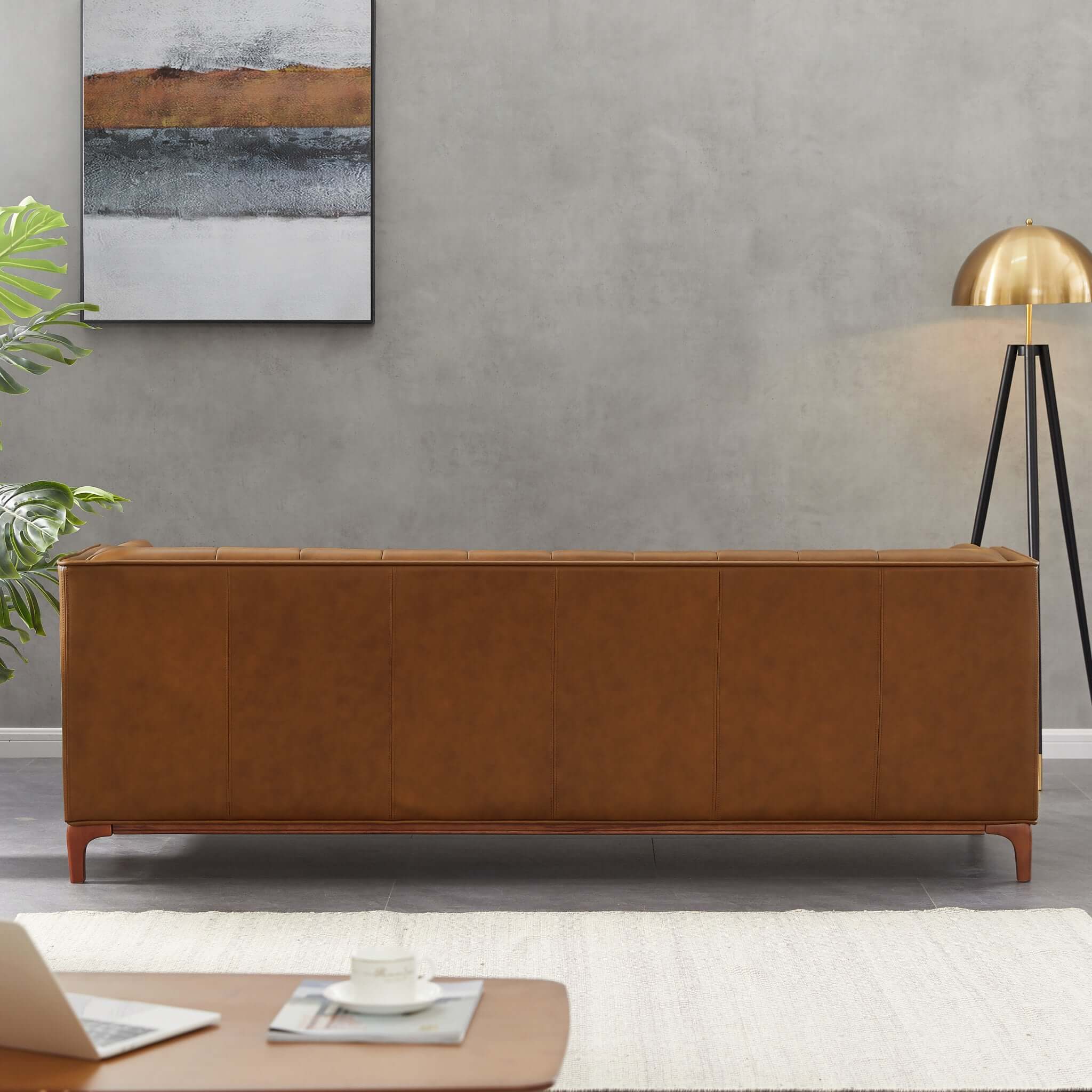 Mara Mid-Century Modern Tufted Cognac Leather Sofa