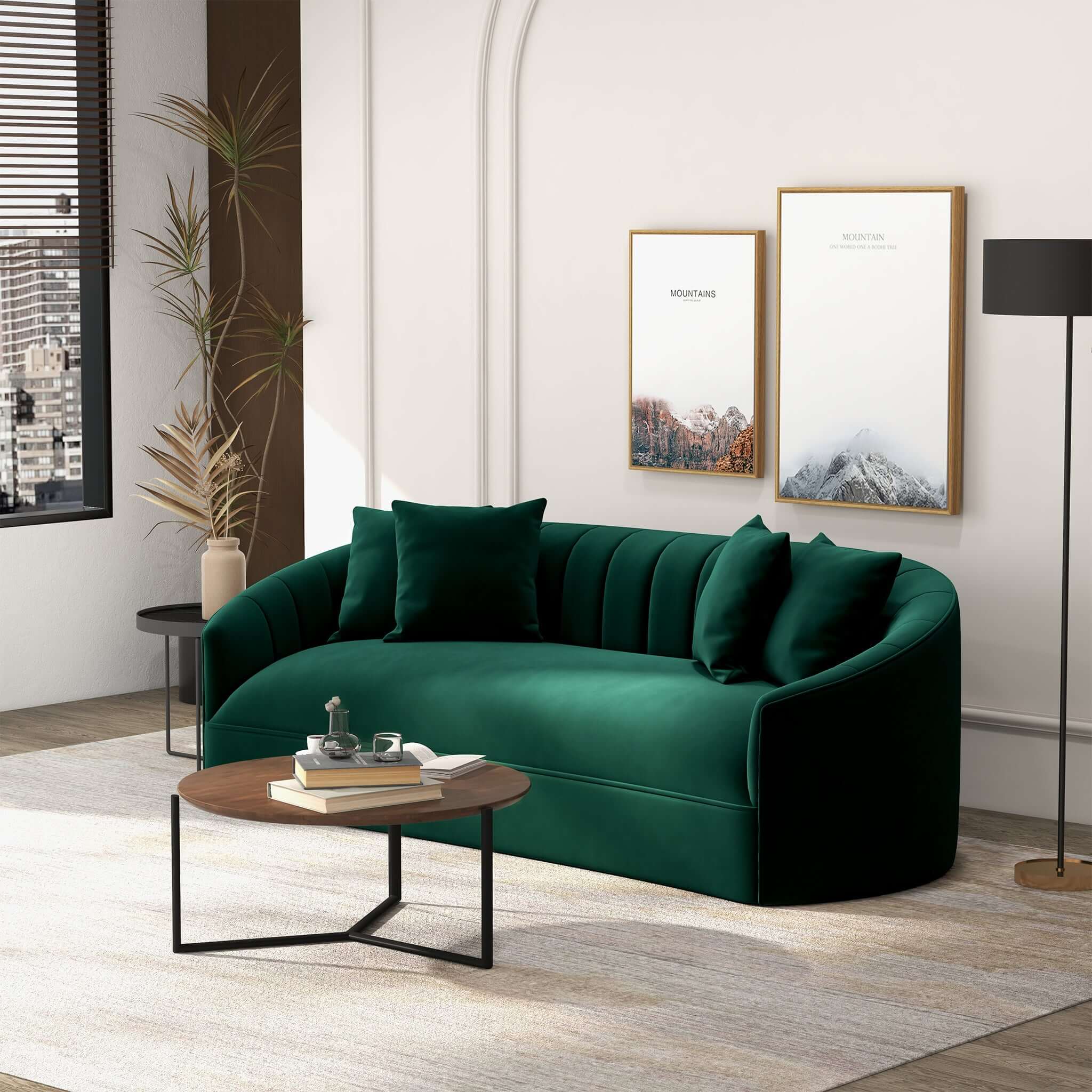 Kante Mid-Century Modern Green Velvet Sofa