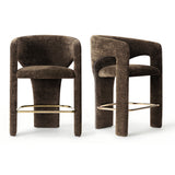 Khloe 24.5" Modern Gold Chenille Counter Stool with Arms (Set of 2)