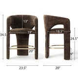 Khloe 24.5" Modern Gold Chenille Counter Stool with Arms (Set of 4)