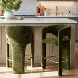 Khloe 24.5" Modern Gold Chenille Counter Stool with Arms (Set of 4)
