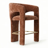 Khloe 24.5" Modern Gold Chenille Counter Stool with Arms (Set of 2)