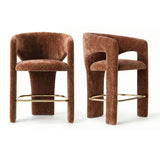 Khloe 24.5" Modern Gold Chenille Counter Stool with Arms (Set of 4)