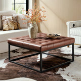 Kimura Genuine Leather Ottoman with Open-frame Base Design