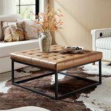 Kimura Genuine Leather Ottoman with Open-frame Base Design