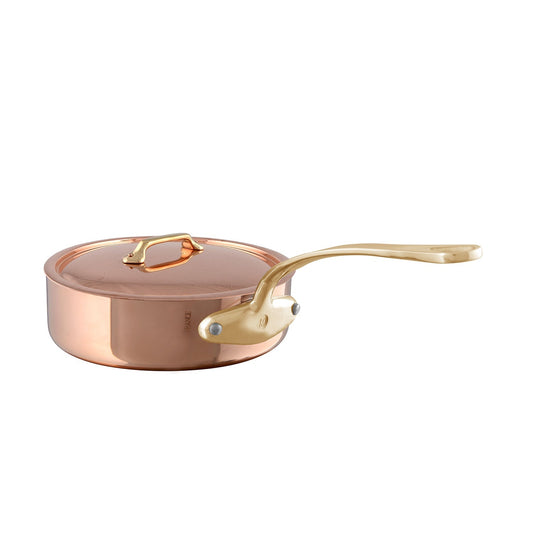 Mauviel M'Heritage M'200 B Copper Saute Pan With Lid, Brass Handle