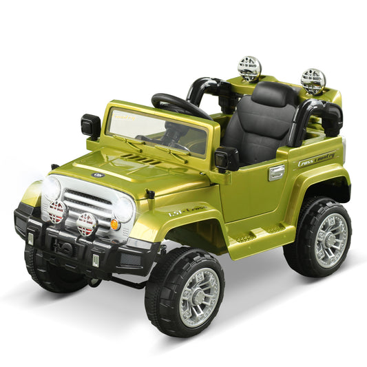 Off-Road Kids Electric Ride-On Toy Truck with MP3 Horn Steering Wheel Dual 6V Motor Green Aosomcom